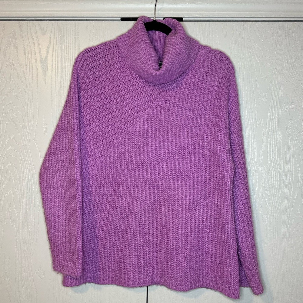 Chelsea28 Sweater Purple Turtleneck Cowl Neck Pullover Knit, size Medium